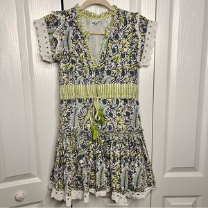 Charlee Women’s XS Floral Short Sleeve V Neck Dress with Lace Trim Cotton Stain